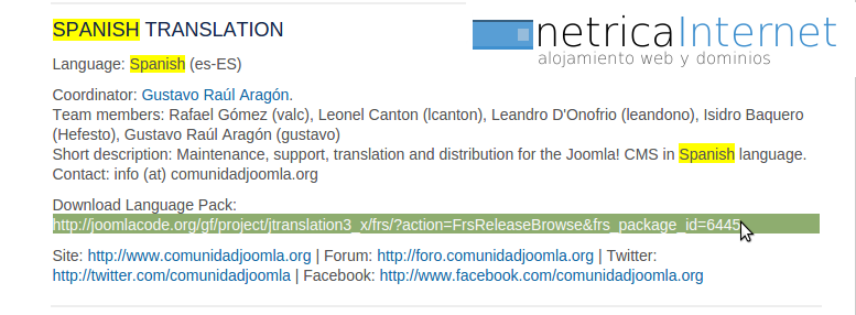 Cambiar paquete idioma joomla imágen 4