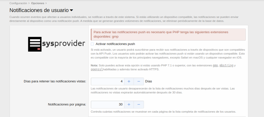 configurar las notificaciones de usuario 