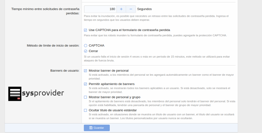 opciones de usuario