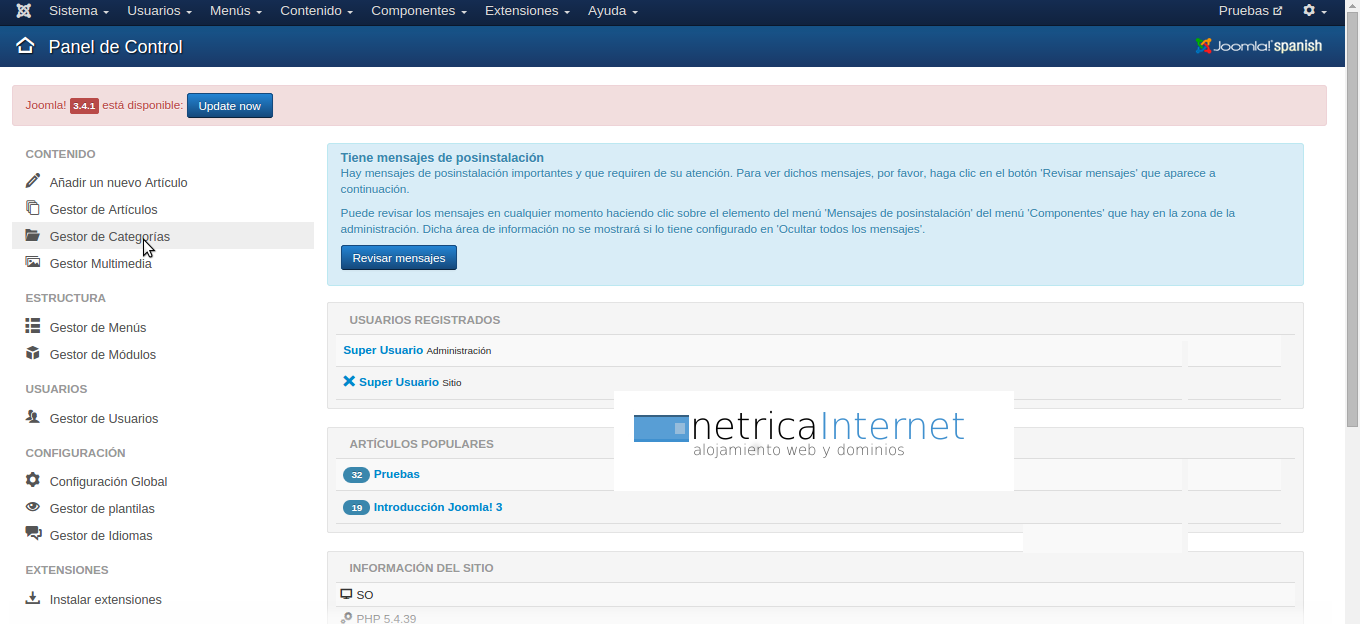 Crear categorías en joomla imagen 1