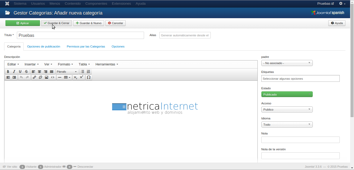 Crear categorías en joomla imagen 3