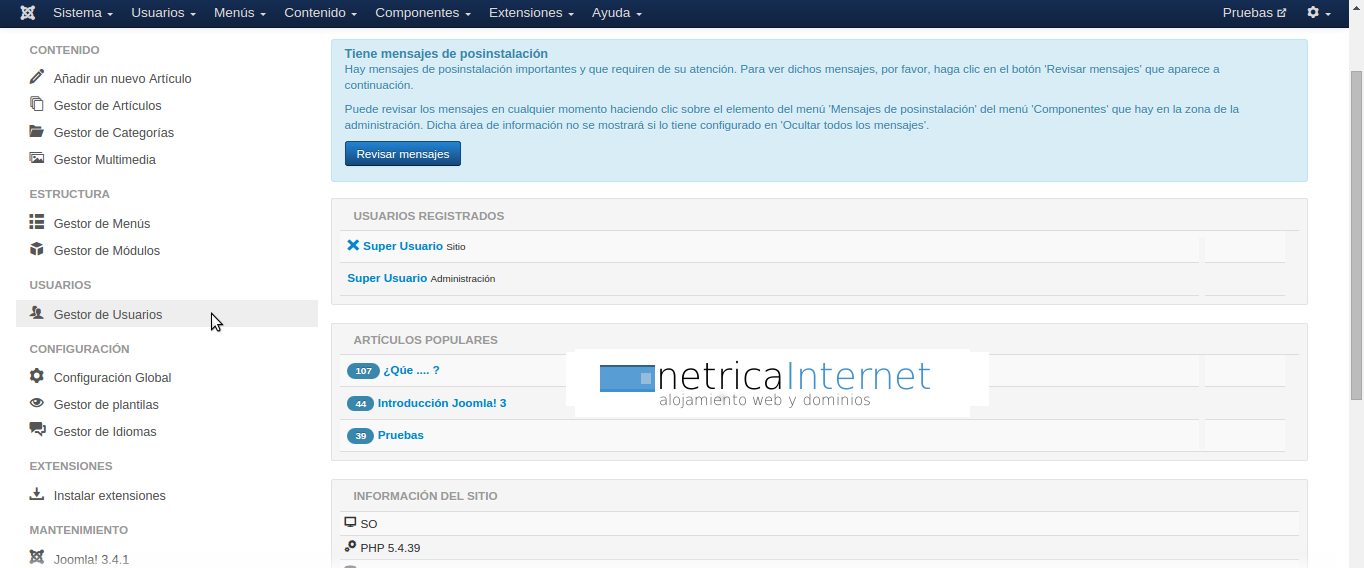 Crear un nuevo usuario en joomla imágen 1