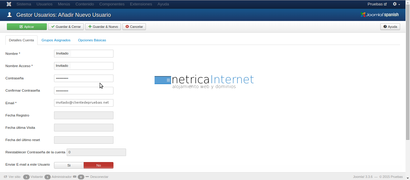 Crear un nuevo usuario en joomla imágen 3