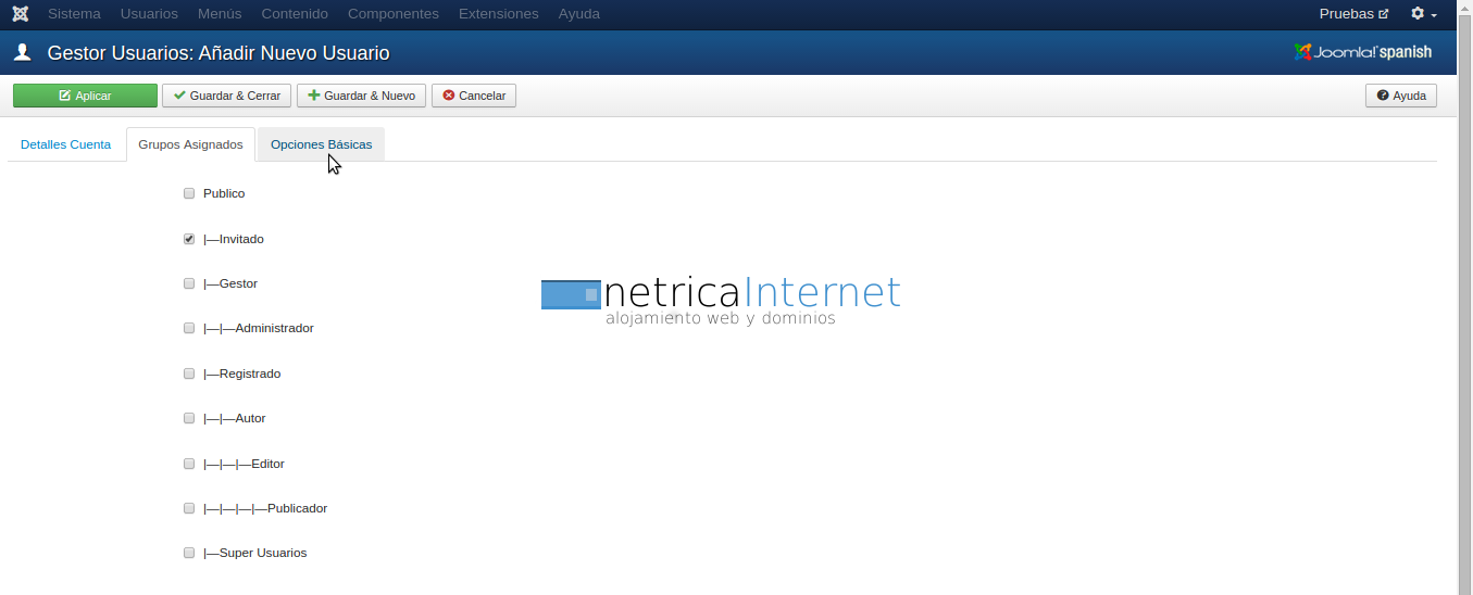 Crear un nuevo usuario en joomla imágen 4