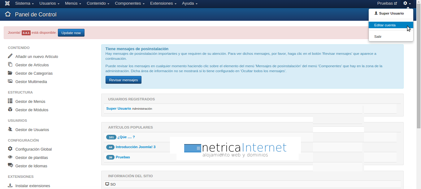 Editar cuenta en joomla imágen 1