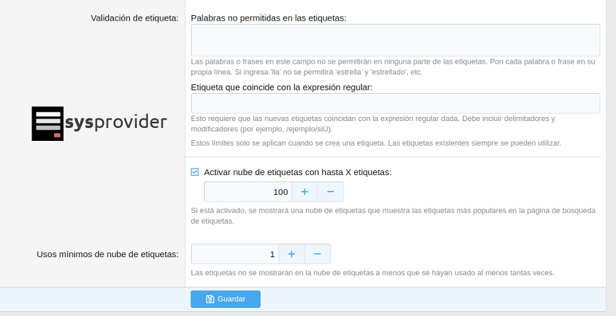 opciones de Etiquetado de contenido
