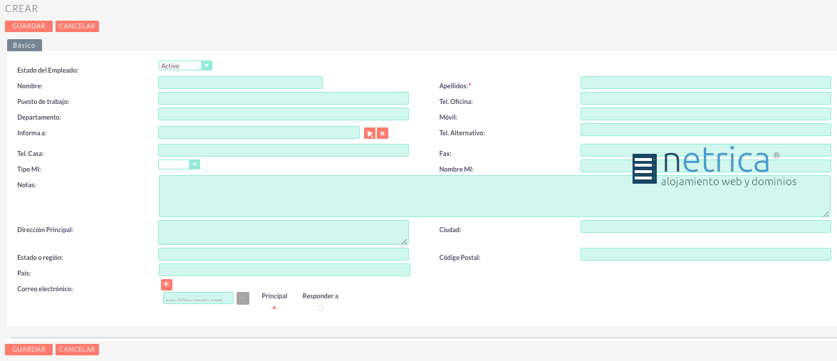 Crear un empleado en SuiteCRM