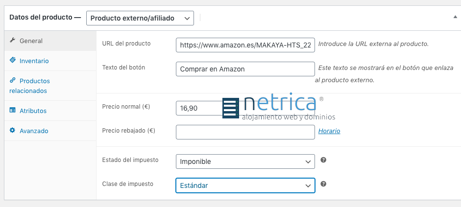 Crear producto externo o afiliado en WooCommerce