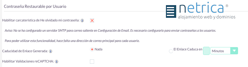 Habilitar la opción "He olvidado mi contraseña" en SuiteCRM