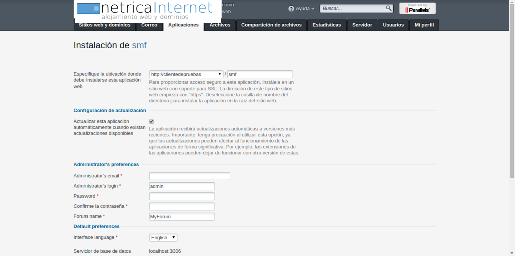 instalar smf desde plesk imagen 3