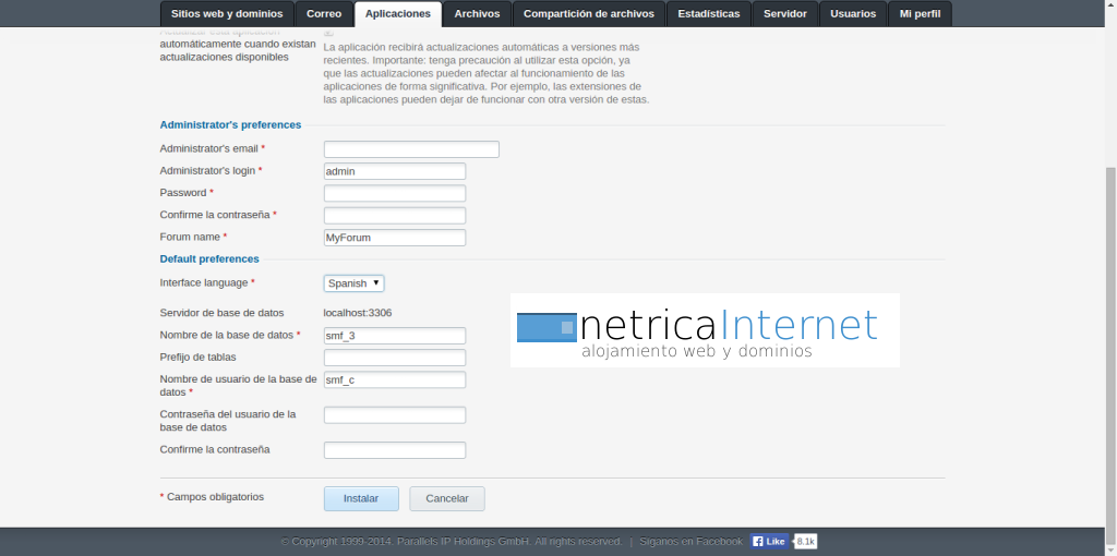 instalar smf desde plesk imagen 4