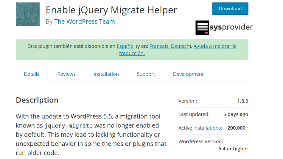 jquery-enable-migrate-sysprovider