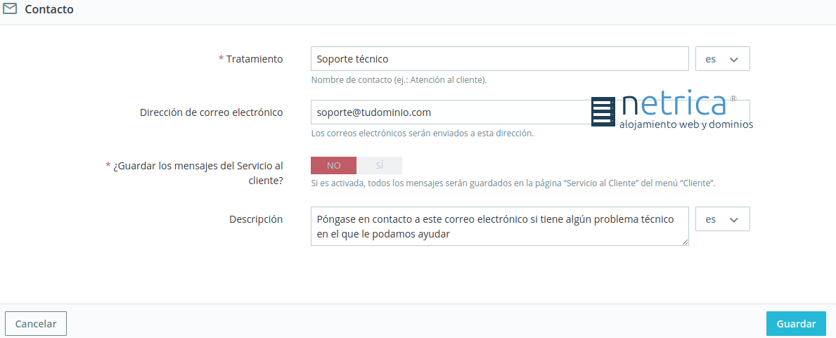 Cómo modificar la información de contacto en PrestaShop 1.7