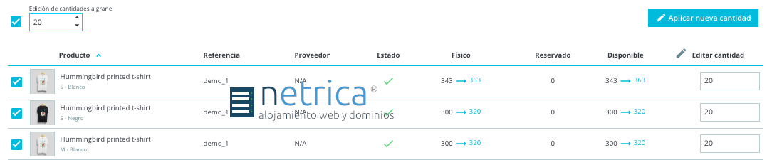 Aumentar a granel el stock en PrestaShop 1.7