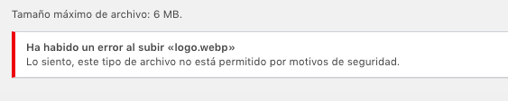 cómo subir un archivo .webp a WordPress