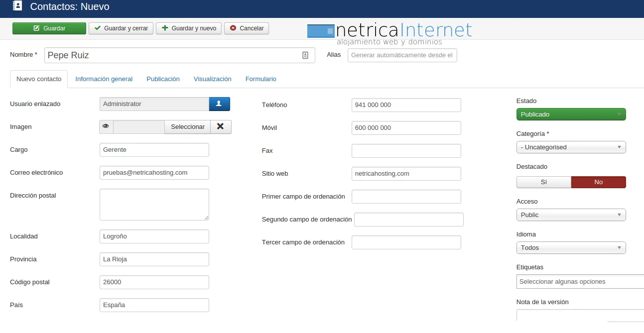 Guias Joomla: cómo crear un apartado de contacto en Joomla