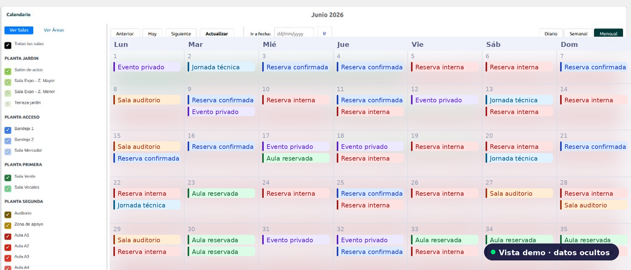 Calendario CRM COAM vista demo