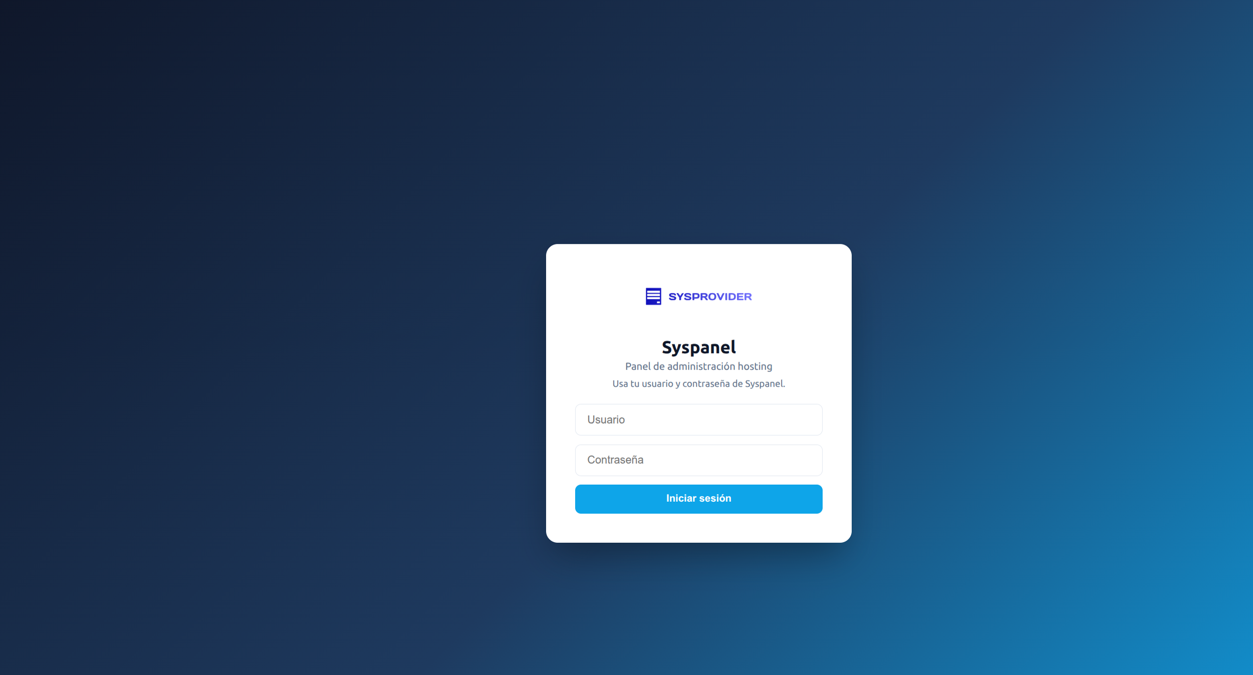 Syspanel: pantalla de acceso