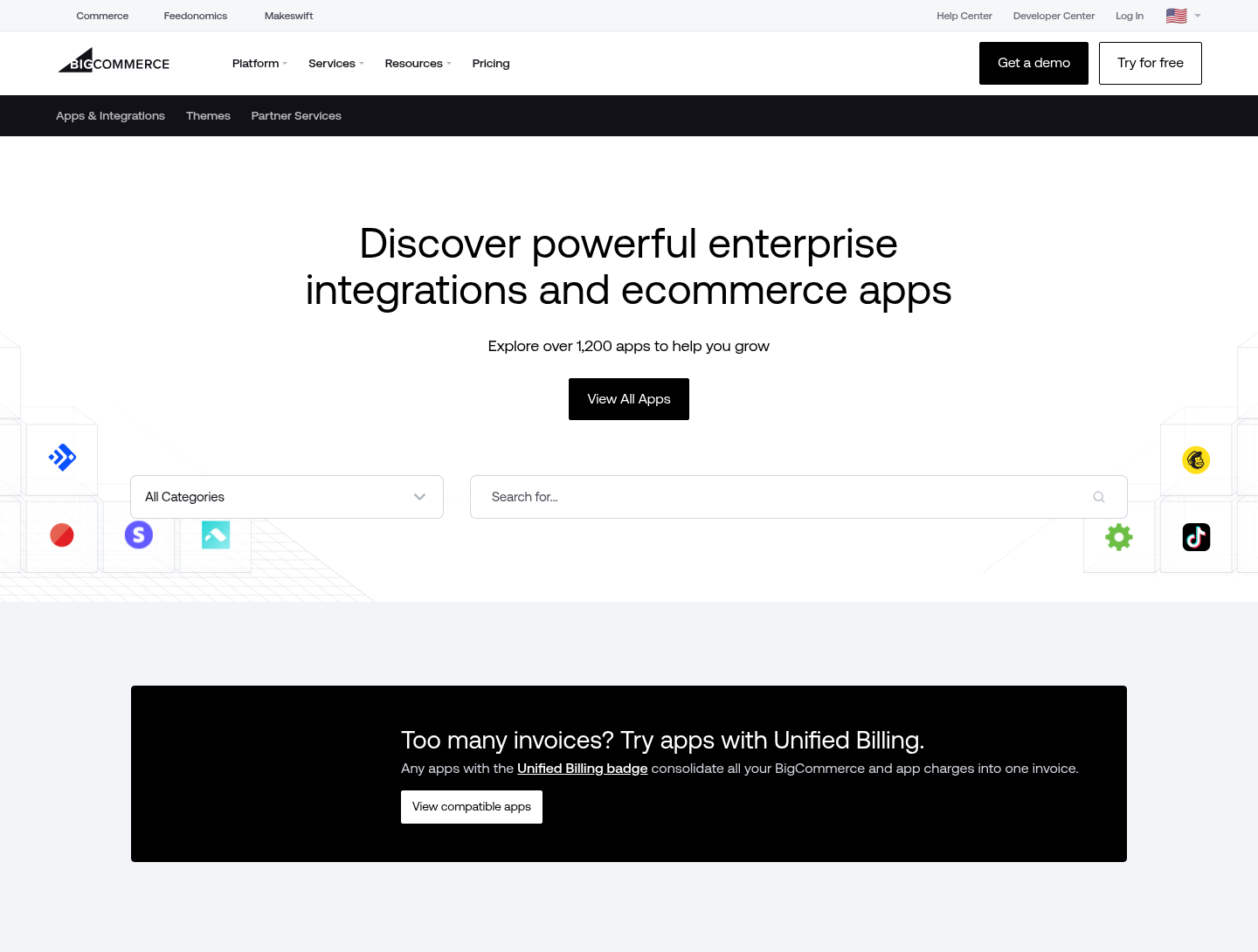 Marketplace de apps e integraciones de BigCommerce, más de 1.200 aplicaciones